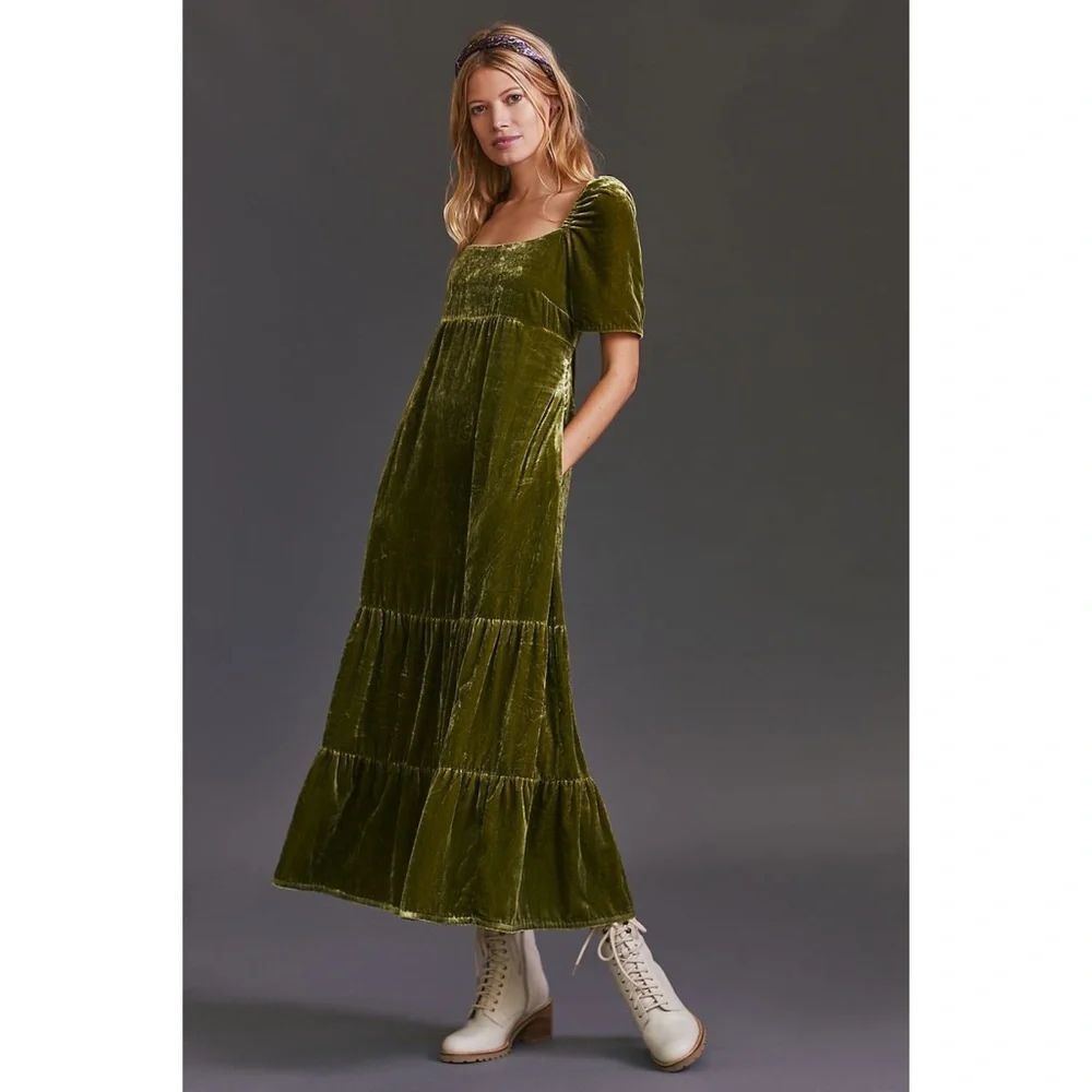 Anthropologie Velvet Empire Waist Midi Dress